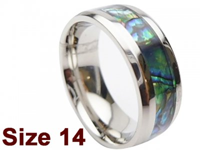 (Size 14) 8mm Abalone Shell Stainless Steel Ring
