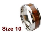 (Size 10) 8mm Koa Wood Stainless Steel Ring