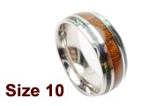 (Size 10) 8mm 316L Stainless Steel with Koa Wood Setting Ring w/