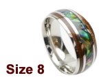 (Size 8) 8mm 316L Stainless Steel with Koa Wood Setting Ring w/A
