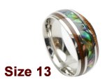 (Size 13) 8mm 316L Stainless Steel with Koa Wood Setting Ring w/