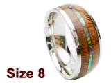 (Size 8) 8mm Abalone Shell & Koa Wood Stainless Steel Ring