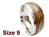 (Size 9) 8mm Abalone Shell & Koa Wood Stainless Steel Ring