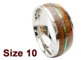 (Size 10) 8mm Abalone Shell & Koa Wood Stainless Steel Ring
