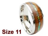 (Size 11) 8mm Abalone Shell & Koa Wood Stainless Steel Ring