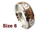 (Size 6) 8mm Stainless Steel Ring w/ Koa Wood
