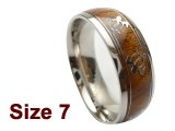(Size 7) 8mm Stainless Steel Ring w/ Koa Wood