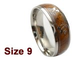 (Size 9) 8mm Stainless Steel Ring w/ Koa Wood