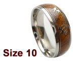 (Size 10) 8mm Stainless Steel Ring w/ Koa Wood