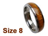 (Size 8) 6mm Koa Wood Inlay Curved Top Tungsten Ring