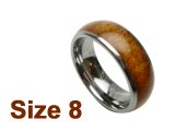 (Size 8) 8mm Koa Wood Inlay Curved Top Tungsten Ring