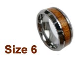 (Size 6) 8mm Koa Wood Inlay Tapered Flat Top Tungsten Ring
