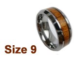 (Size 9) 8mm Koa Wood Inlay Tapered Flat Top Tungsten Ring