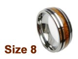(Size 8) 8mm Koa Wood Inlay Curved Top Tungsten Ring