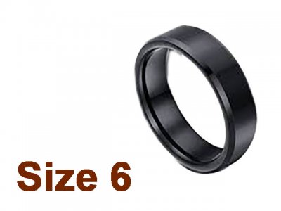 (Size 6) 6mm Brush Finish Tapered Flat Top Black Tungsten Ring