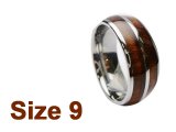 (Size 9) 8mm Koa Wood Inlay Curved Top Tungsten Ring