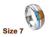 (Size 7) 8mm Koa Wood & Opal Inlay Curved Top Tungsten Ring