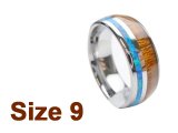 (Size 9) 8mm Koa Wood & Opal Inlay Curved Top Tungsten Ring