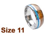 (Size 11) 8mm Koa Wood & Opal Inlay Curved Top Tungsten Ring