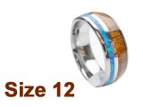 (Size 12) 8mm Koa Wood & Opal Inlay Curved Top Tungsten Ring