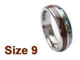 (Size 9) 6mm Koa Wood & Abalone Inlay Curved Top Tungsten Ring