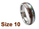 (Size 10) 6mm Koa Wood & Abalone Inlay Curved Top Tungsten Ring