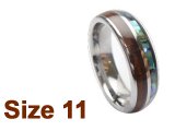 (Size 11) 6mm Koa Wood & Abalone Inlay Curved Top Tungsten Ring