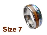 (Size 7) 8mm Koa Wood & Abalone Inlay Curved Top Tungsten Ring