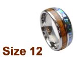(Size 12) 8mm Koa Wood & Abalone Inlay Curved Top Tungsten Ring