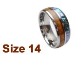(Size 14) 8mm Koa Wood & Abalone Inlay Curved Top Tungsten Ring