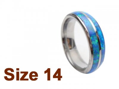 (Size 14) 6mm Opal Inlay Curved Top Tungsten Ring