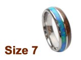 (Size 7) 6mm Koa Wood & Opal Inlay Curved Top Tungsten Ring