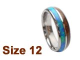 (Size 12) 6mm Koa Wood & Opal Inlay Curved Top Tungsten Ring