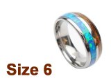 (Size 6) 8mm Koa Wood & Opal Inlay Curved Top Tungsten Ring