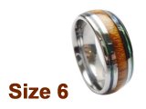 (Size 6) 8mm Koa Wood & Abalone Inlay Curved Top Tungsten Ring