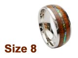 (Size 8) 8mm Koa Wood & Abalone Inlay Curved Top Tungsten Ring