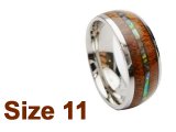 (Size 11) 8mm Koa Wood & Abalone Inlay Curved Top Tungsten Ring