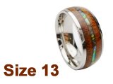 (Size 13) 8mm Koa Wood & Abalone Inlay Curved Top Tungsten Ring