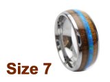 (Size 7) 8mm Koa Wood & Opal Inlay Curved Top Tungsten Ring