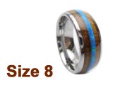 (Size 8) 8mm Koa Wood & Opal Inlay Curved Top Tungsten Ring