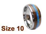 (Size 10) 8mm Koa Wood & Opal Inlay Curved Top Tungsten Ring