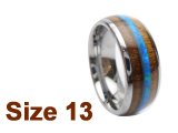 (Size 13) 8mm Koa Wood & Opal Inlay Curved Top Tungsten Ring