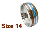 (Size 14) 8mm Koa Wood & Opal Inlay Curved Top Tungsten Ring