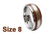 (Size 8) 6mm Koa Wood Inlay Curved Top Tungsten Ring