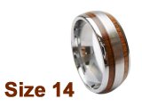 (Size 14) 6mm Koa Wood Inlay Curved Top Tungsten Ring