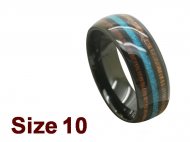(Size 10) 8mm Opal & Koa Wood Black Tungsten Ring