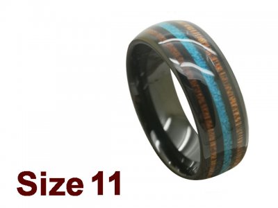 (Size 11) 8mm Opal & Koa Wood Black Tungsten Ring