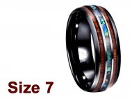 (Size 7 )8mm Abalone & Koa Wood Black Tungsten Ring