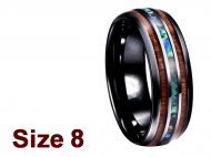 (Size 8) 8mm Abalone & Koa Wood Black Tungsten Ring