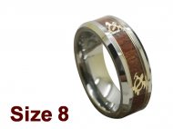 (Size 8) 8mm Gold Tone Turtle Inlay Koa Wood Tungsten Ring
